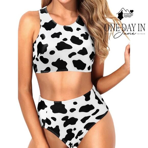 Tempt Me Cow Print Crop Bikini Swimsuit Size M - Picture 1 of 6